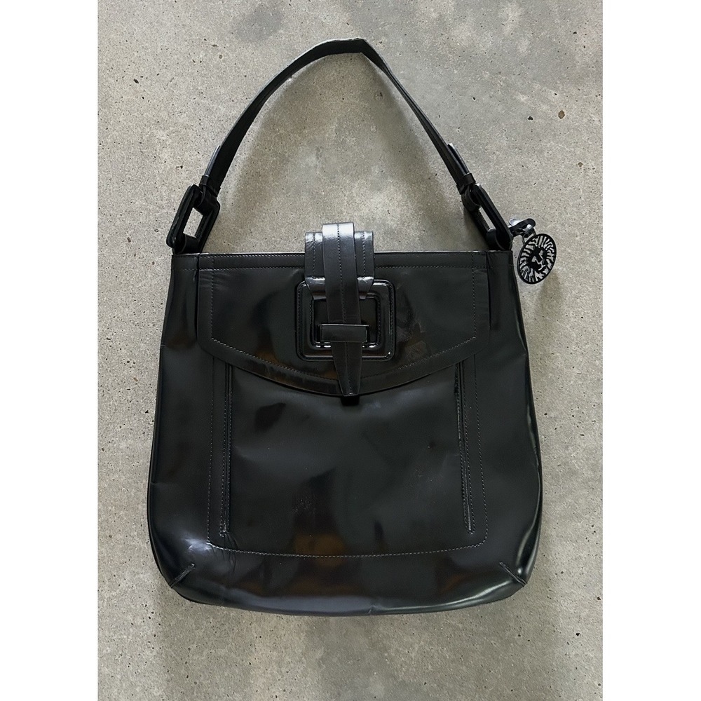 Vintage ANNE KLEIN Black Glossy Leather Shoulder Bag